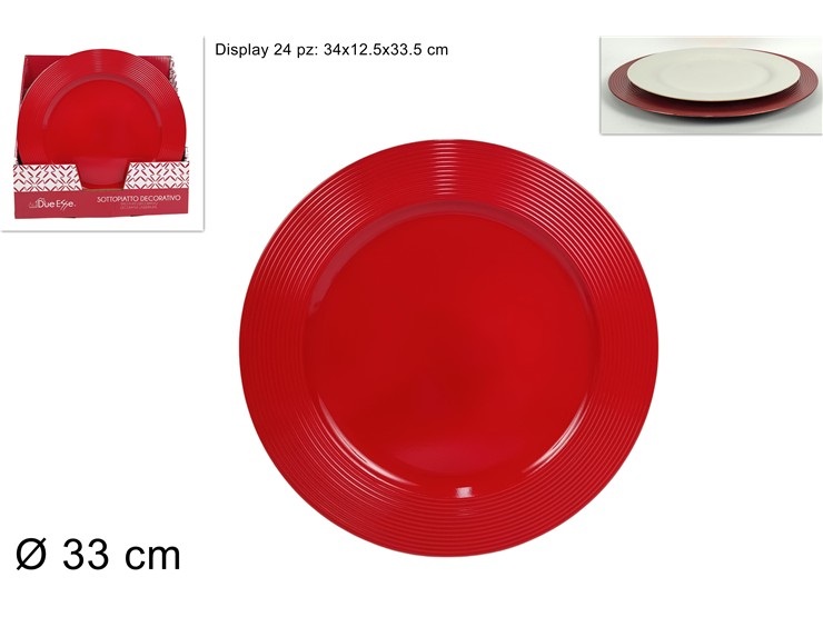 1 Pezzo Sottopiatto Natalizio Natale in Plastica Rosso Rigato 33 cm