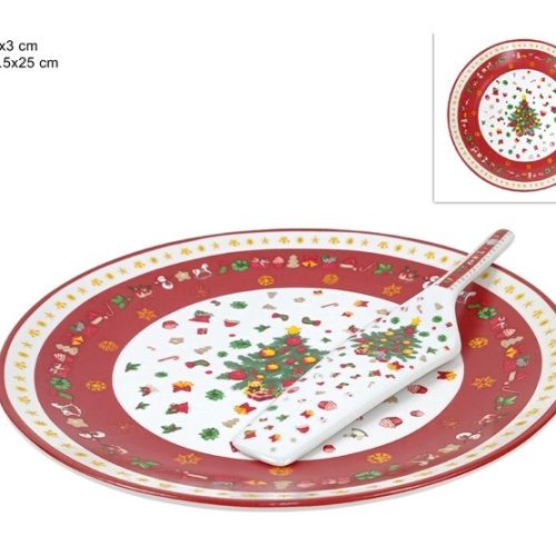 Piatto Panettone da Portata Natalizio Natale con Paletta 30 cm - immagine 1