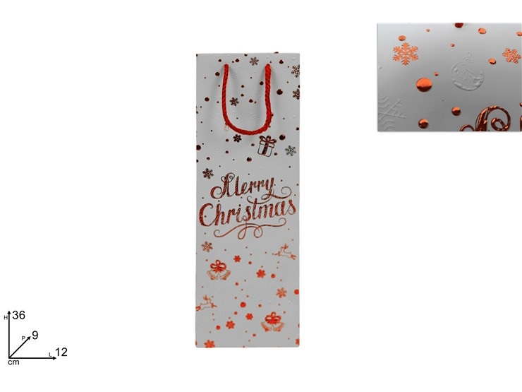 1 Pezzo Busta Regalo Portabottiglia Merry Christmas 12 x 36 x 9 cm Vari Decori