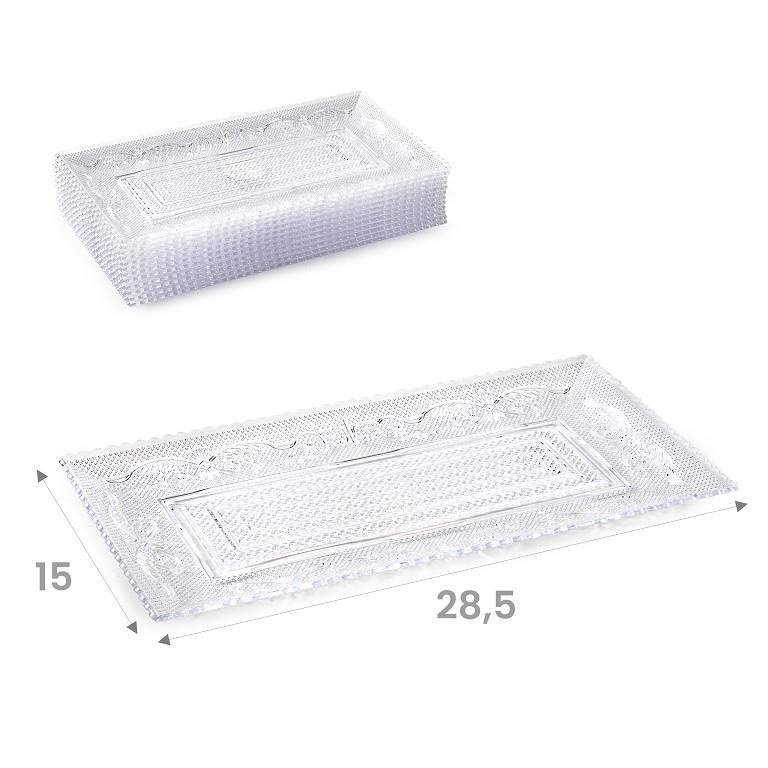 1 Pezzo Piatto in Plastica Crystal Rettangolare Trasparente 28,5 x 15 cm