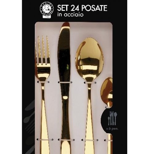 Servizio di Posate da Tavola in Acciaio Pacho Oro 24 Pezzi - immagine 1