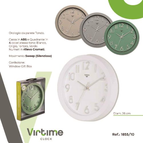 OROLOGIO PARETE NUMERI RILIEVO 25cm 1855/10 VIRTIME - immagine 1