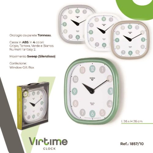 OROLOGIO PARETE STONDATO NUMERI COL 25x25cm 1857/10 VIRTIME - immagine 1