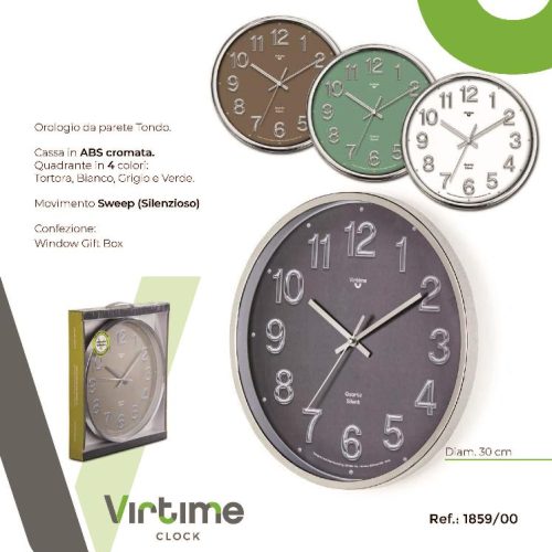OROLOGIO PARETE CROMATO FONDO COLOR 30cm 1859/00 VIRTIME - immagine 1