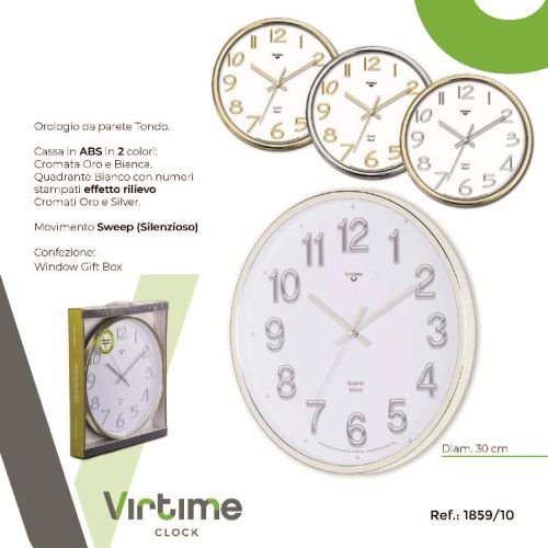 OROLOGIO PARETE NUMERI ORO o ARG. 30cm 1859/10 VIRTIME - immagine 1