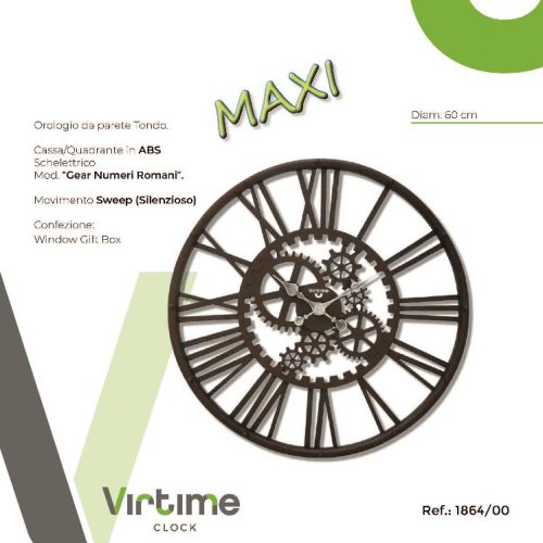 OROLOGIO PARETE MAXI 60cm NUMERI ROMANI 1864/00 VIRTIME - immagine 1