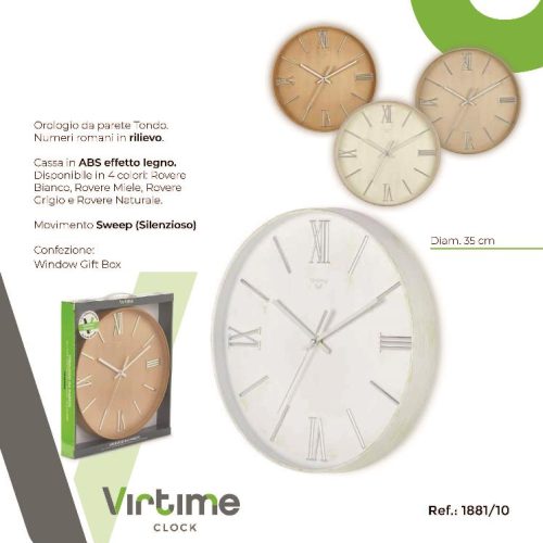 OROLOGIO PARETE EFF. LEGNO FONDO COLOR 35cm 1881/10 VIRTIME - immagine 1