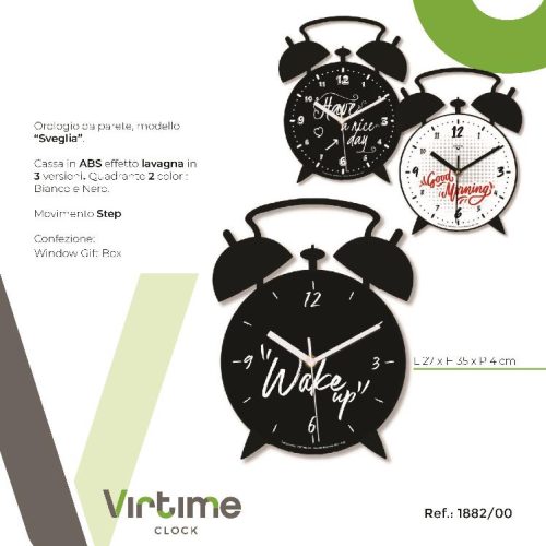 OROLOGIO PARETE EFF. SVEGLIA LAVAGNA 35x27cm 1882/00 VIRTIME - immagine 1