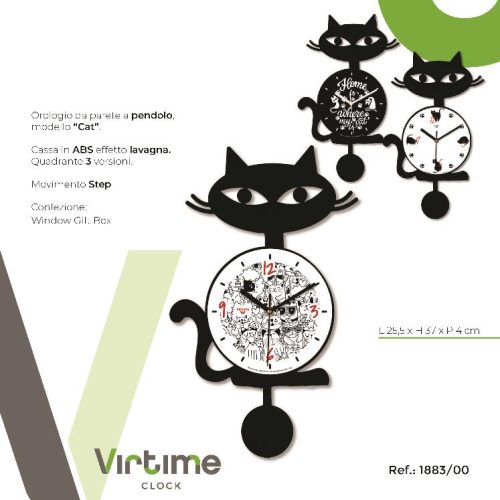 OROLOGIO PARETE EFF. GATTO LAVAGNA 35x27cm 1883/00 VIRTIME - immagine 1