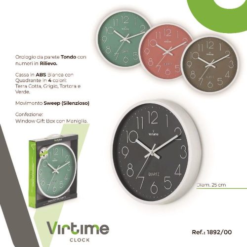 OROLOGIO PARETE TONDO 25cm 1892/00 VIRTIME - immagine 1