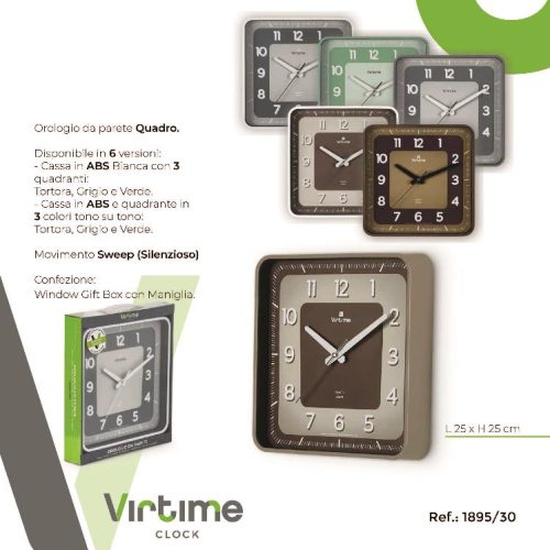 OROLOGIO PARETE QUADRATO F/COLOR 25x25cm 1895/30 VIRTIME - immagine 1