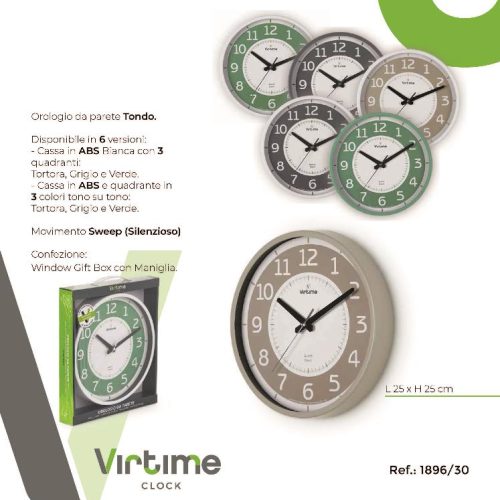 OROLOGIO PARETE FONDO BICOLORE 25cm COL. VARI 1896/30 VIRTIME - immagine 1