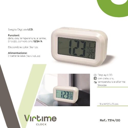 OROLOGIO SVEGLIA DIG. LCD DATA/TEMP. 12/24 h. 7314/00 VIRTIME - immagine 1