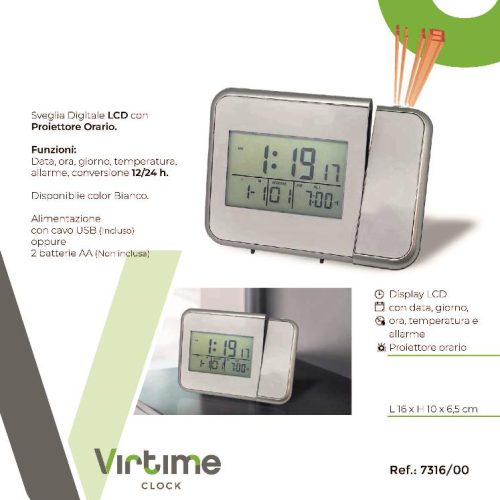 OROLOGIO SVEGLIA DIG. LCD PROIETTORE ORA 7316/00 VIRTIME - immagine 1