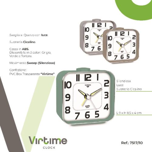 OROLOGIO SVEGLIA QUARZO SILENZIOSA C/LUCE 7517/10 VIRTIME - immagine 1