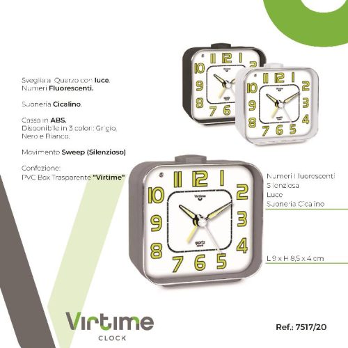 OROLOGIO SVEGLIA QUARZO SILENZIOSA C/LUCE 7517/20 VIRTIME - immagine 1