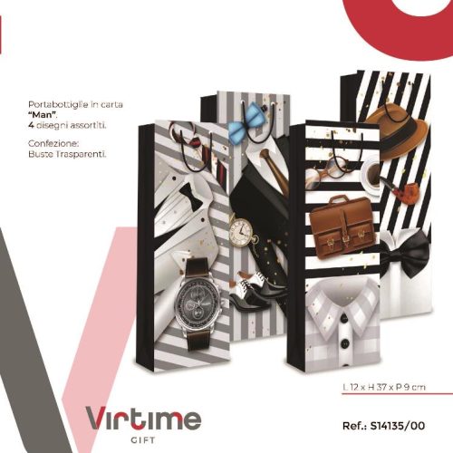 BUSTA REGALO P/BOTTIGLIA MAN 12x37x9cm S14135/00 VIRTIME - immagine 1