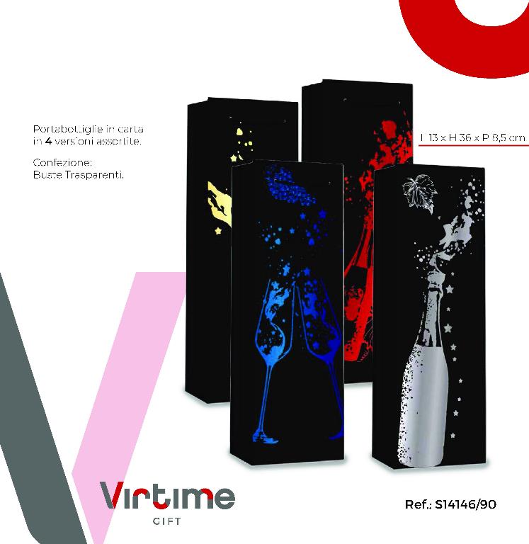 1 Pezzo Busta Regalo Portabottiglia Champagne 13 x 36 x 8,5 cm 4 Decori