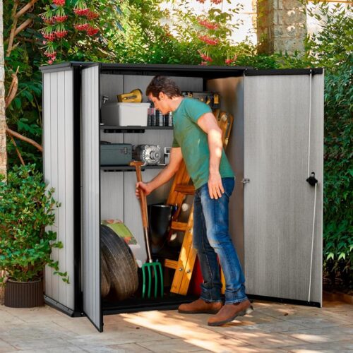 Keter Duotech High Store Plus Casetta per attrezzi da esterno, Grigio, 170.4 x 140 x 73.6 cm - immagine 3