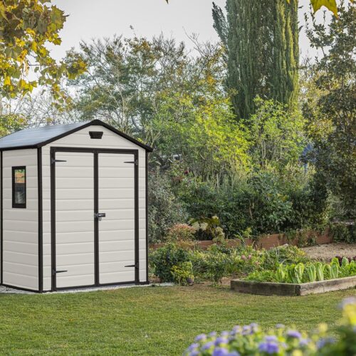 Keter Casetta da Giardino Manor 6x8, Finitura Effetto Legno Graffiato, Beige, 185,8x236,8x227H Cm - immagine 3