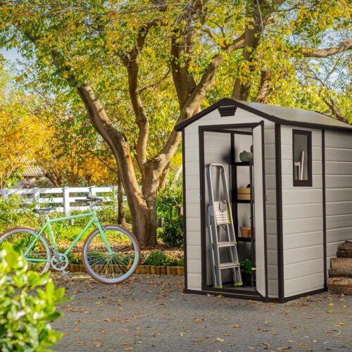 Keter Casetta da Giardino Manor 4x6, Finitura Effetto Legno Graffiato, Beige, 130x192x198H Cm - immagine 3