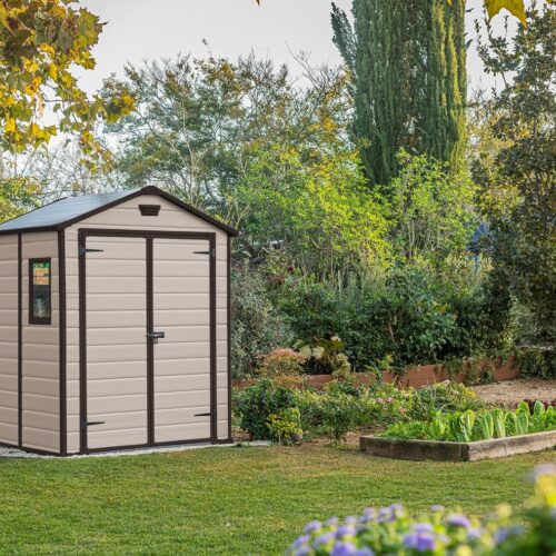 Keter Casetta da Giardino Manor 6x5, Finitura Effetto Legno Graffiato, Beige, 185x152x226H Cm - immagine 3